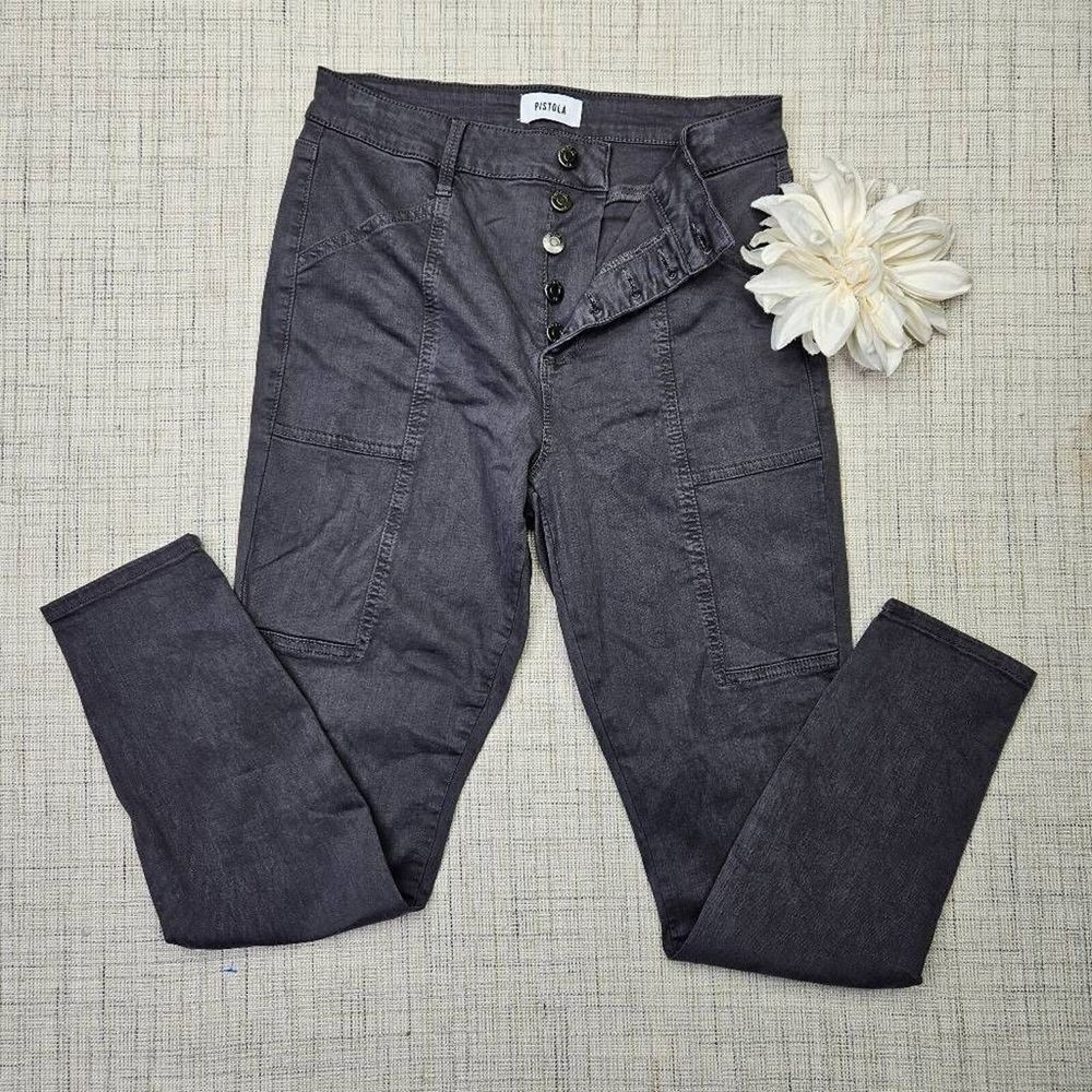 Pistola Women's Cloudy Gray Button Fly Skinny Mid Rise Jeans Size 28